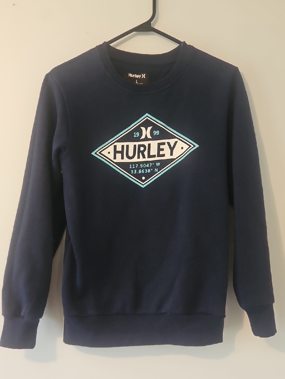 Hurley Navy Crewneck with Teal and White Diamond Logo